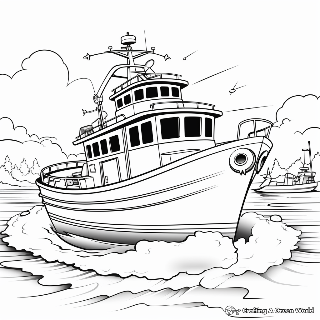 Action-Packed Tugboat Fishing Coloring Pages 2