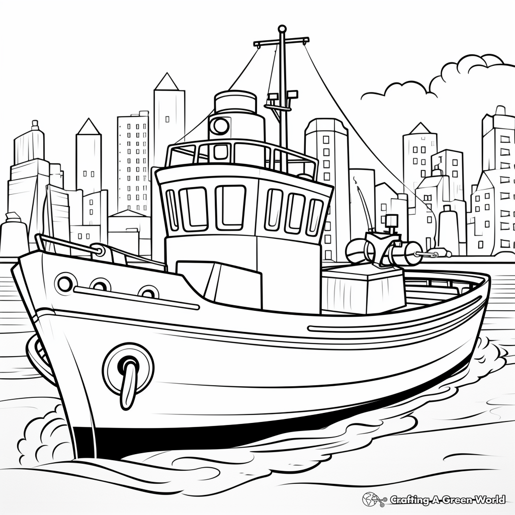 Action-Packed Tugboat Fishing Coloring Pages 3