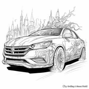 Action-Packed Unicorn Car Coloring Pages 1