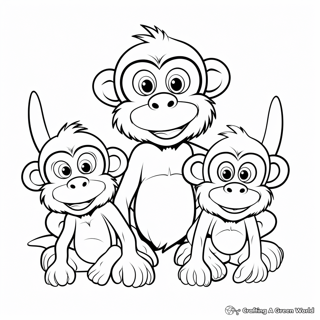 Active Monkey Family Coloring Pages 1