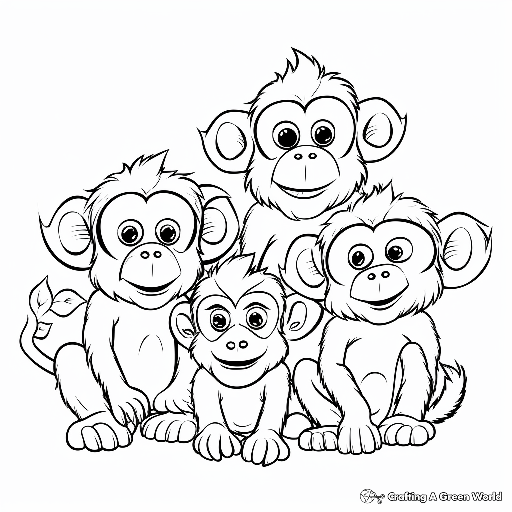 Active Monkey Family Coloring Pages 3