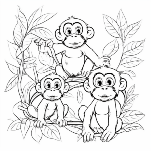 Active Monkey Family Coloring Pages 4