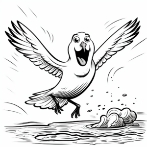 Active Seagull Diving for Food Coloring Pages 1