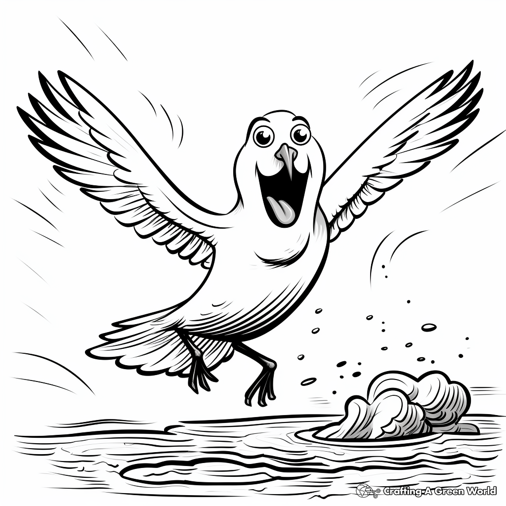 Active Seagull Diving for Food Coloring Pages 1