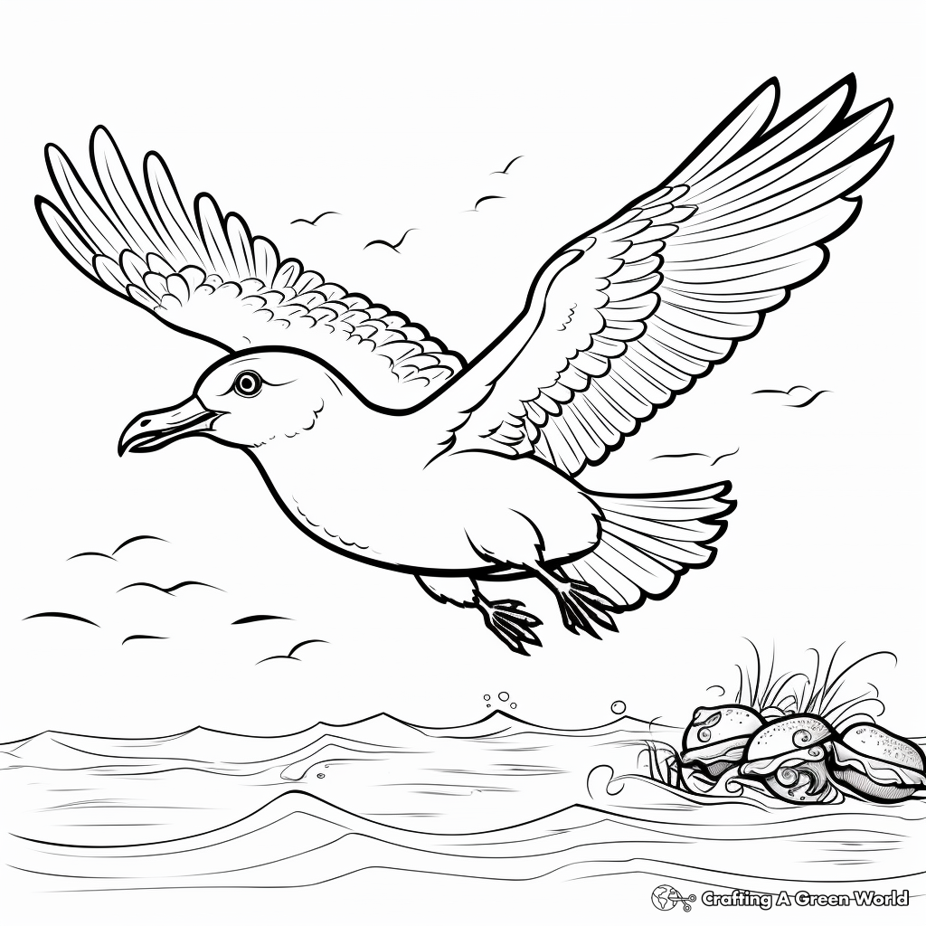 Active Seagull Diving for Food Coloring Pages 4