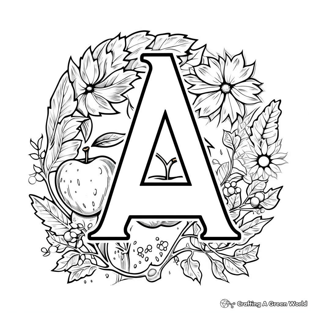 Adorable 'A' with Apple Coloring Pages 3