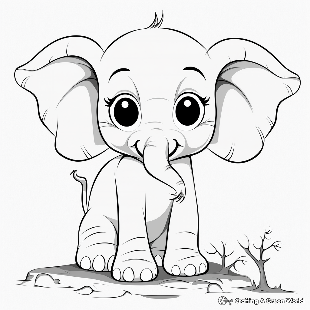 Adorable Baby Elephant with Big Eyes Coloring Pages 1