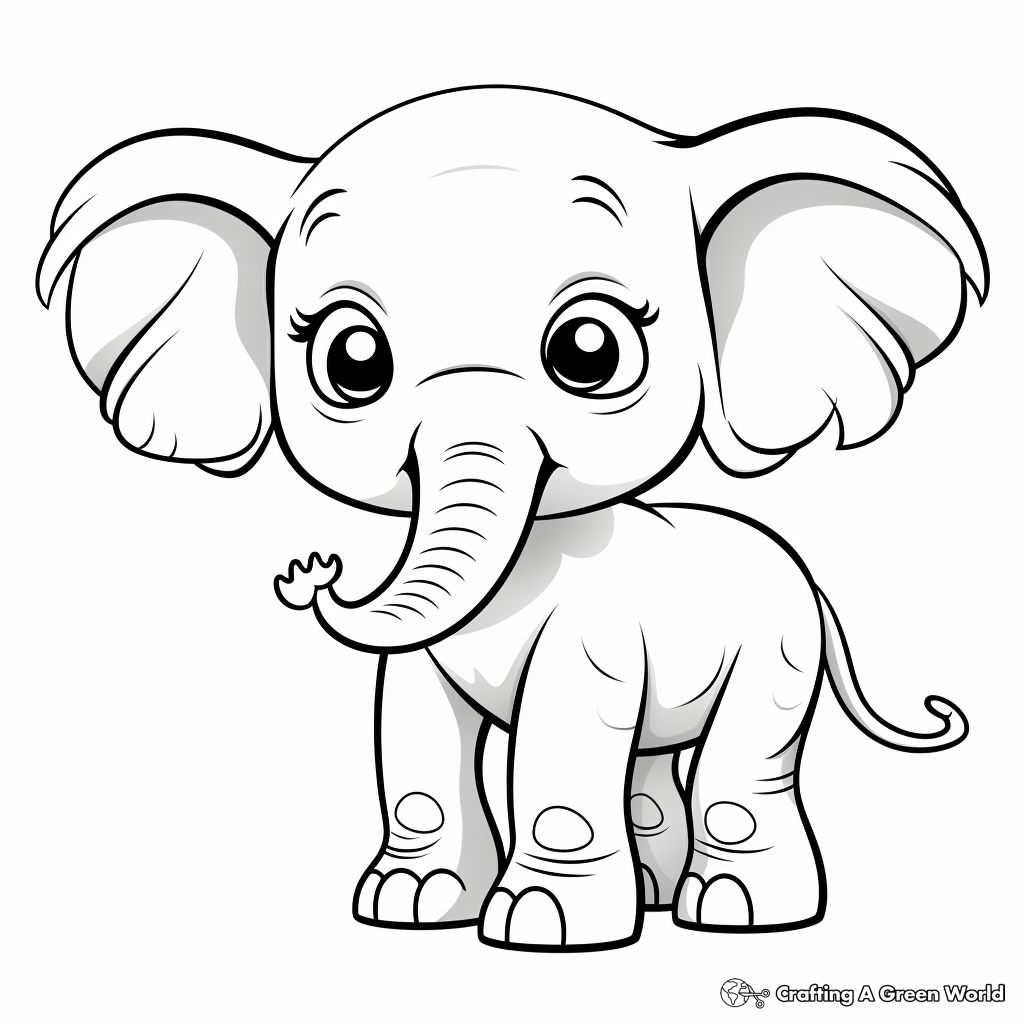 Adorable Baby Elephant with Big Eyes Coloring Pages 2