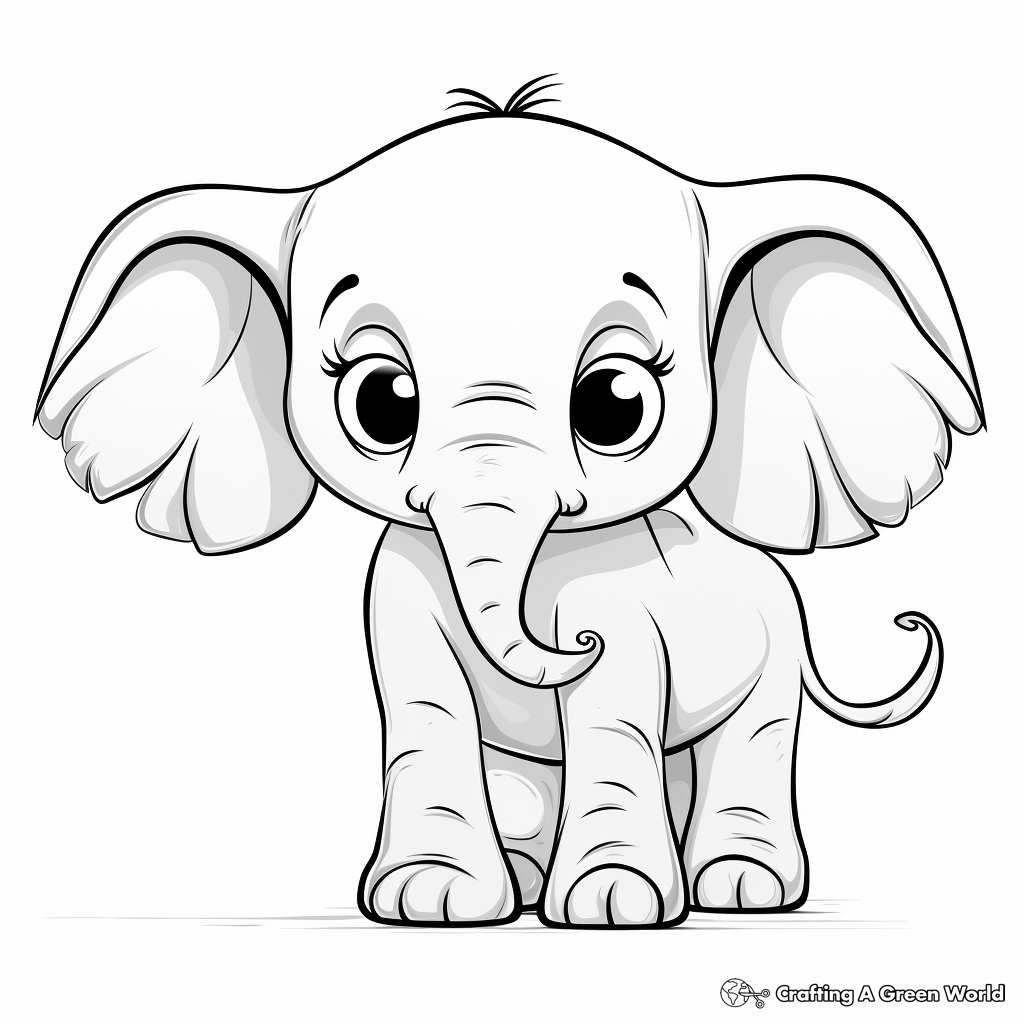 Adorable Baby Elephant with Big Eyes Coloring Pages 3
