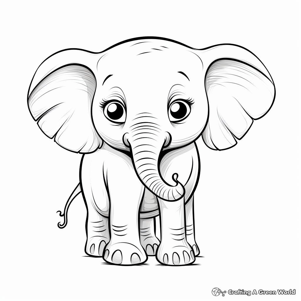 Adorable Baby Elephant with Big Eyes Coloring Pages 4