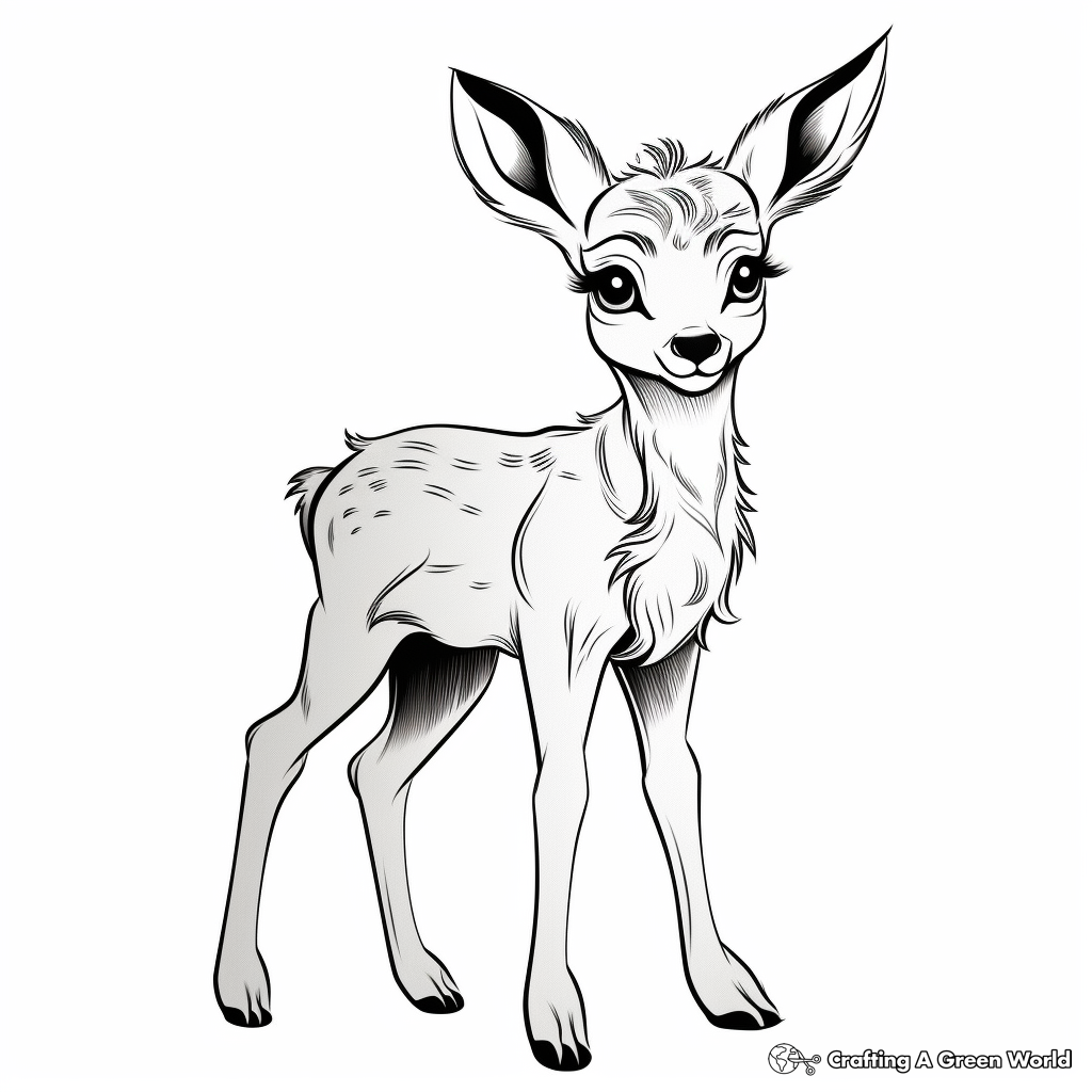 Adorable Bambi-like Fawn Coloring Pages 1