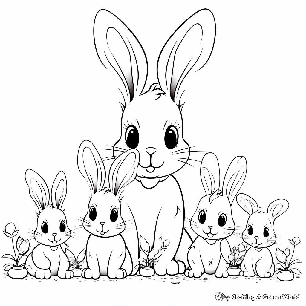Adorable Bunny Family Coloring Sheets 4