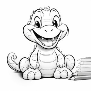Adorable Cartoon Alligator Coloring Pages 2