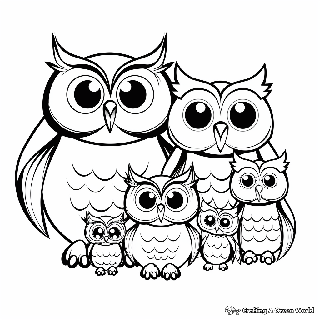 Adorable Cartoon Owl Family Coloring Pages 1