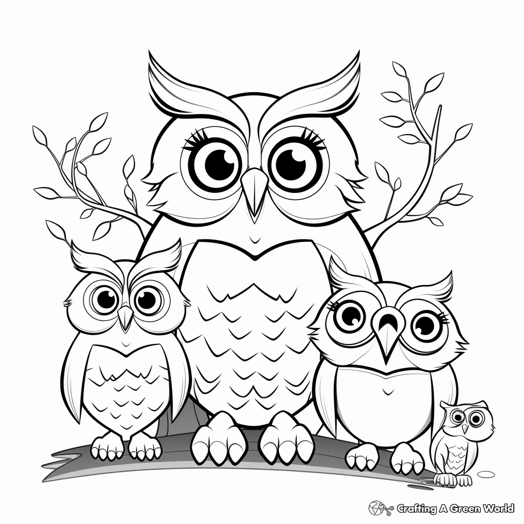 Adorable Cartoon Owl Family Coloring Pages 3