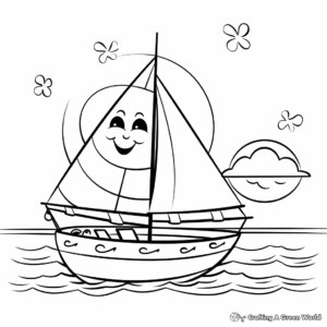 Adorable Cartoon Sailboat Coloring Pages for Kids 3