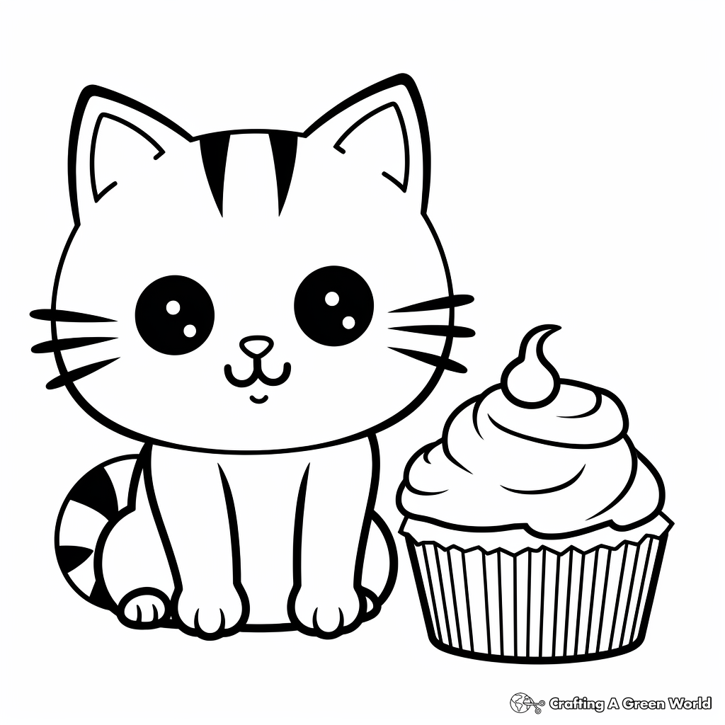 Adorable Cat and Cupcake Pair Coloring Pages 4