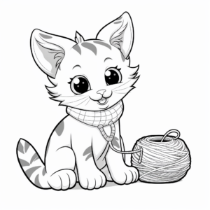 Adorable Cat and Yarn Coloring Pages 2