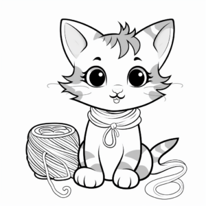 Adorable Cat and Yarn Coloring Pages 4