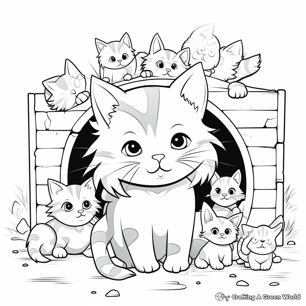 Adorable Cats in Shelter Coloring Pages 2