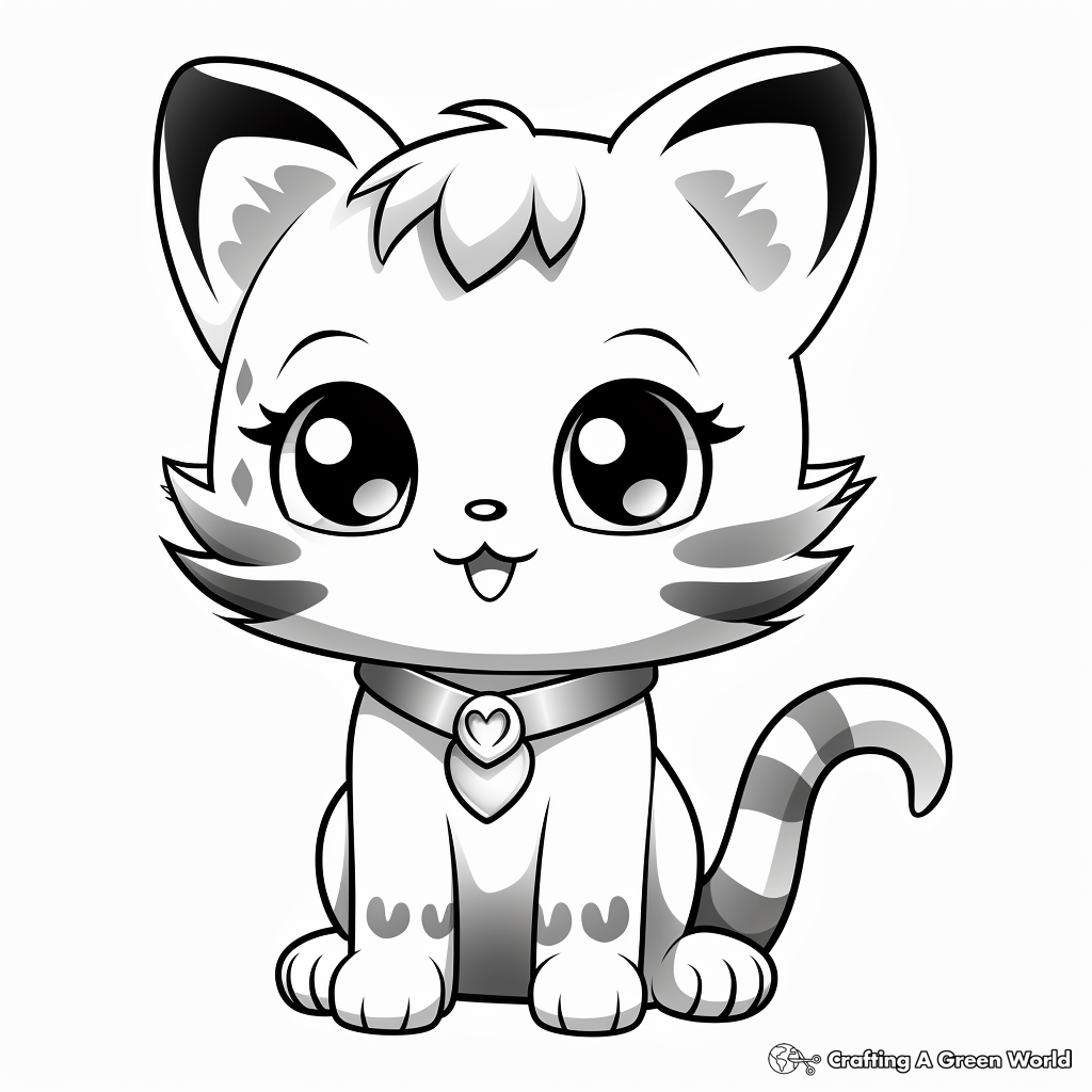 Adorable Chibi Cat Coloring Pages 1