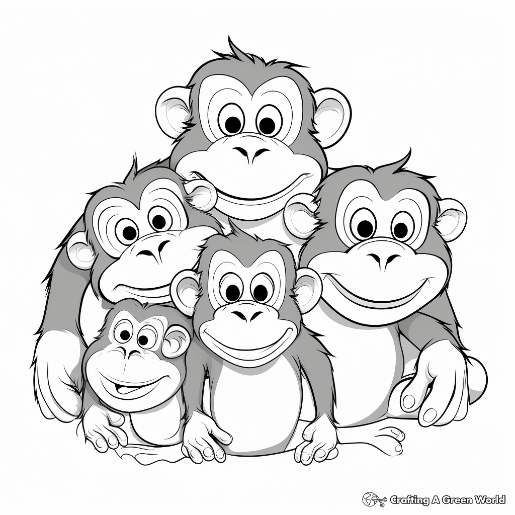 Adorable Chimp Family Coloring Pages 1