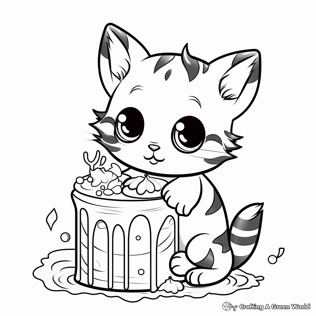 Adorable Kitten Cake Coloring Pages 1