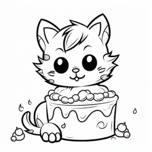 Adorable Kitten Cake Coloring Pages 2