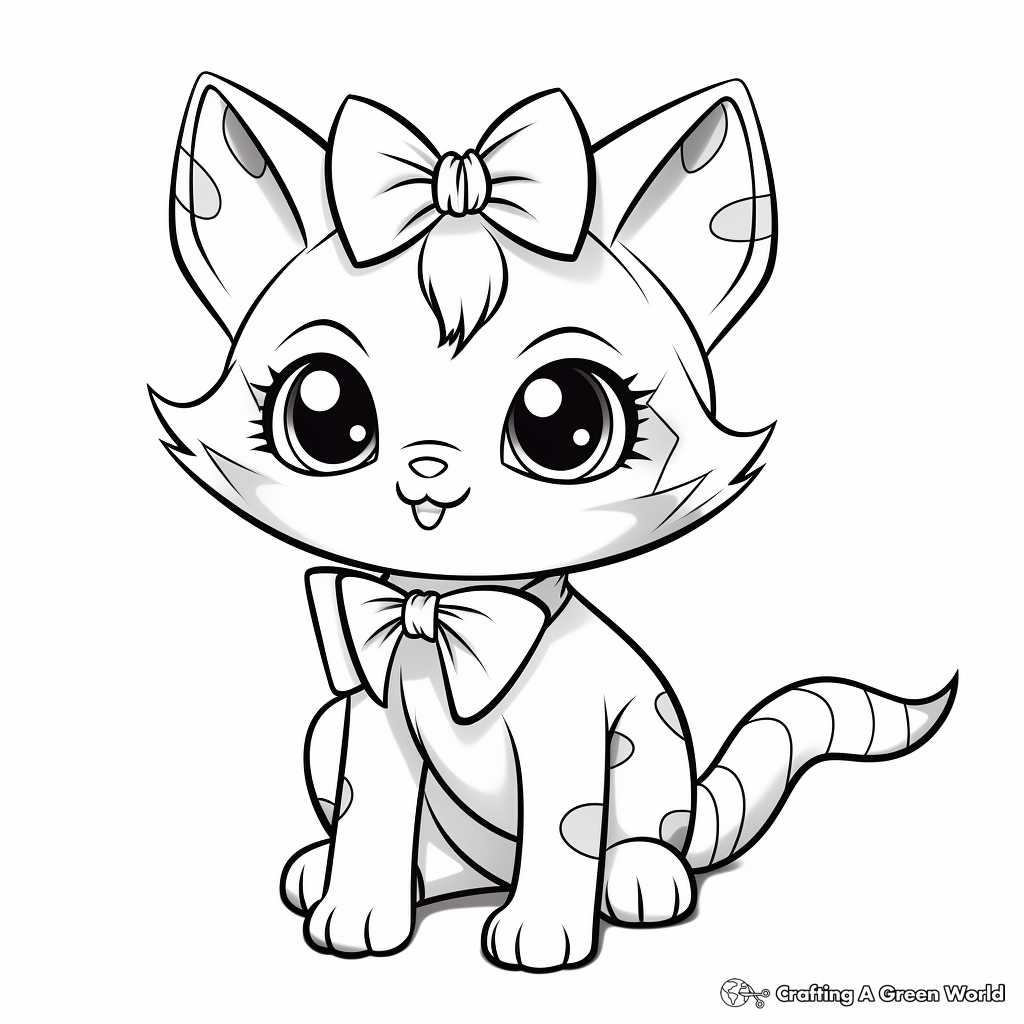 Adorable Kitten with Bow Coloring Page 1