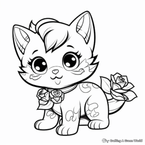 Adorable Kitten with Rose Coloring Pages 2