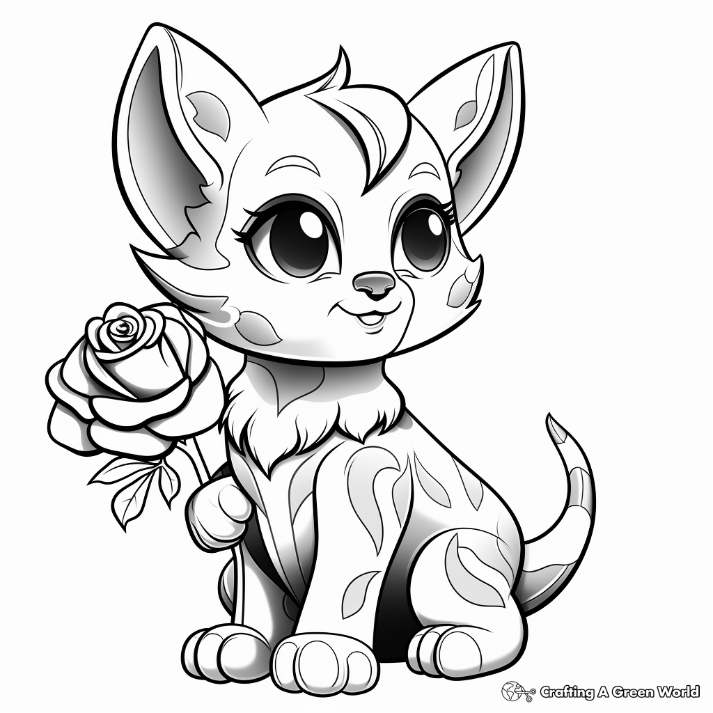 Adorable Kitten with Rose Coloring Pages 3