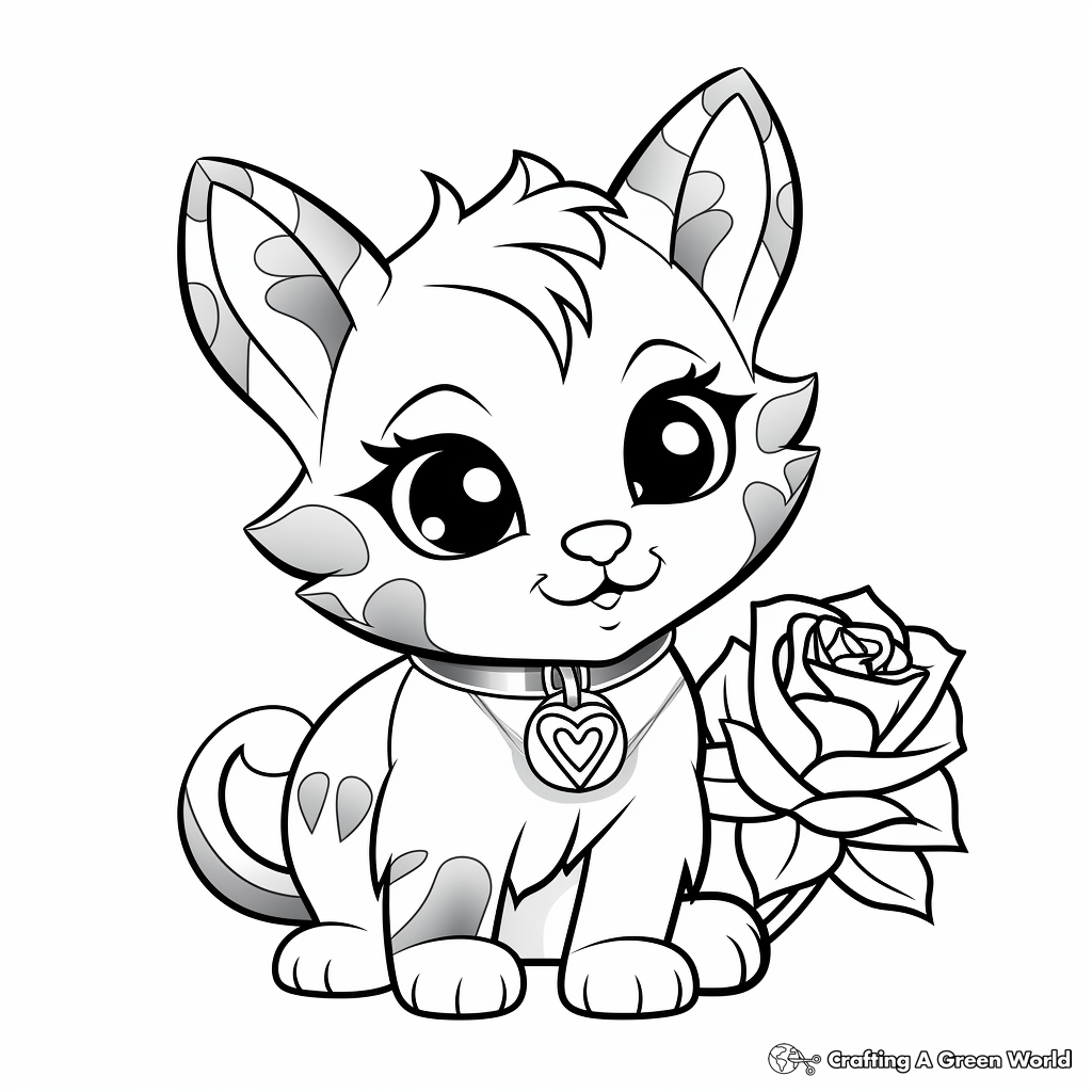 Adorable Kitten with Rose Coloring Pages 4