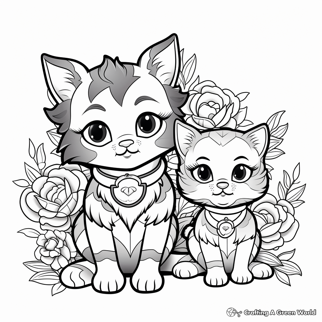 Adorable Kittens and Roses Coloring Pages 3