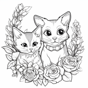 Adorable Kittens and Roses Coloring Pages 4