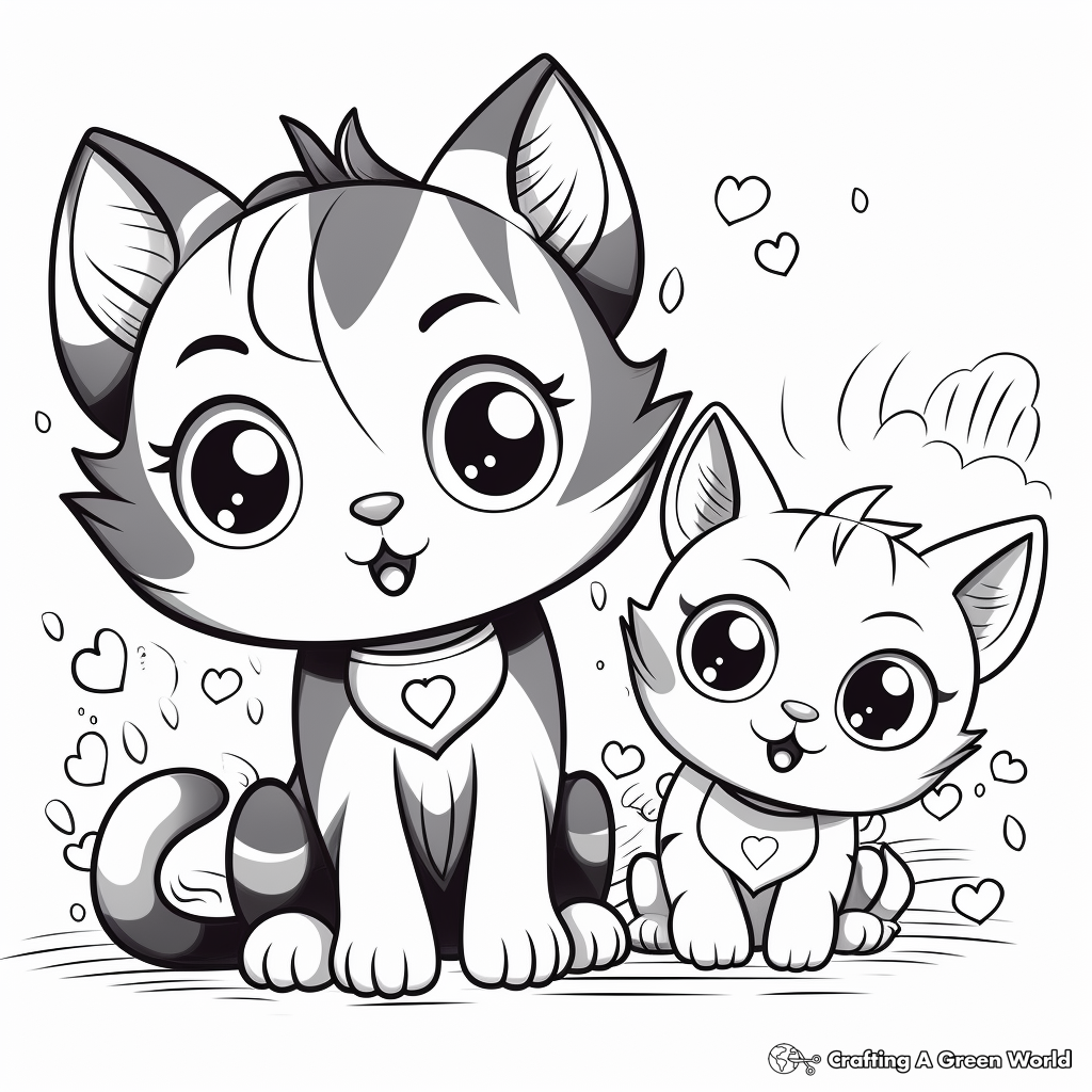 Adorable Kittens 'I Love You' Coloring Sheets 4