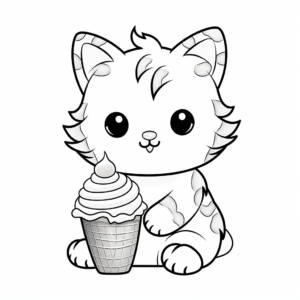 Adorable Kitty With Ice Cream Coloring Pages 2