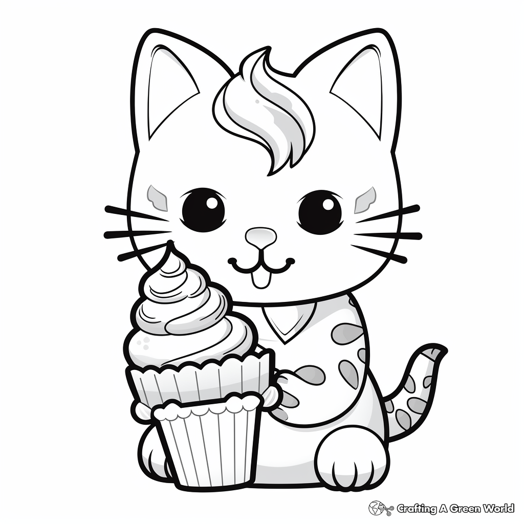 Adorable Kitty With Ice Cream Coloring Pages 3