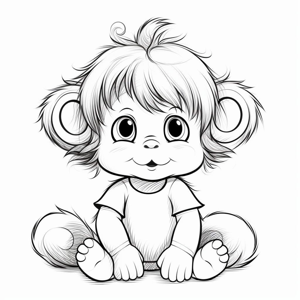 Adorable Newborn Girl Monkey Coloring Pages 3