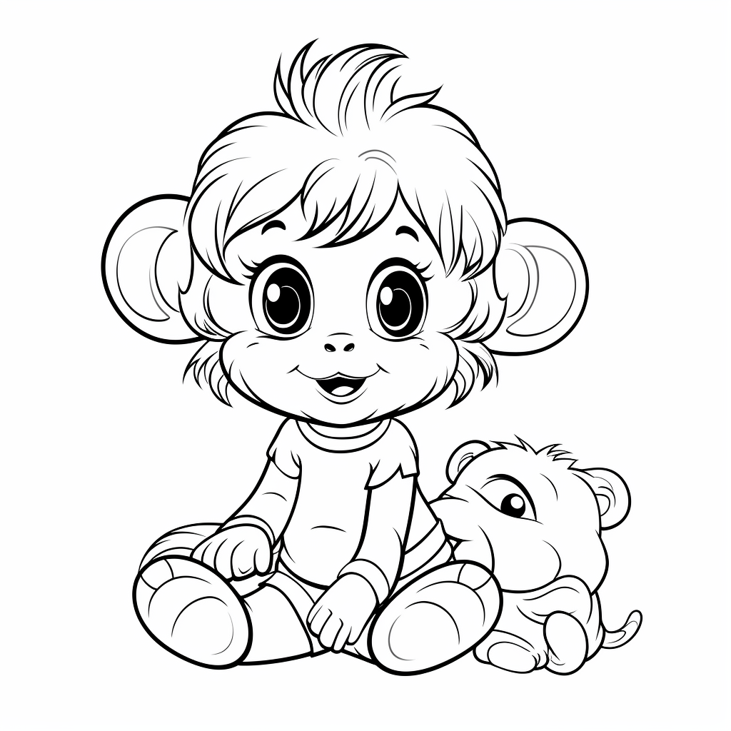 Adorable Newborn Girl Monkey Coloring Pages 4
