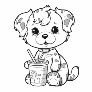 Adorable Puppy Drinking Boba Coloring Pages 1