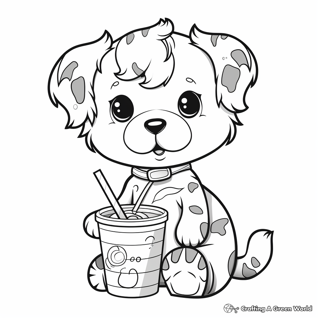 Adorable Puppy Drinking Boba Coloring Pages 1
