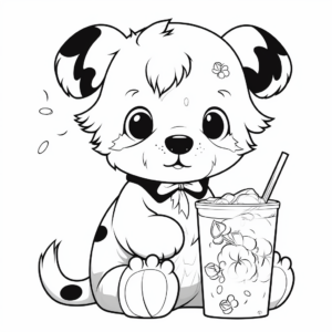 Adorable Puppy Drinking Boba Coloring Pages 2