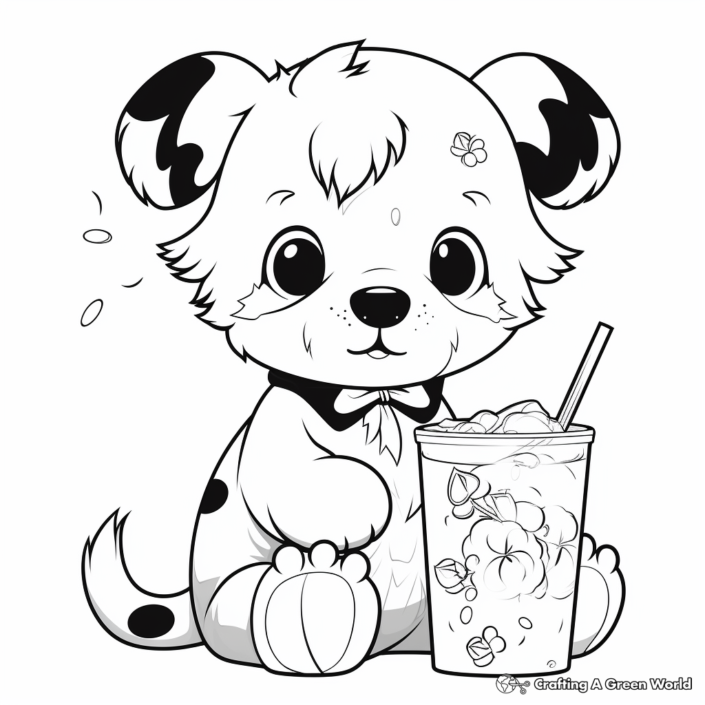 Adorable Puppy Drinking Boba Coloring Pages 2
