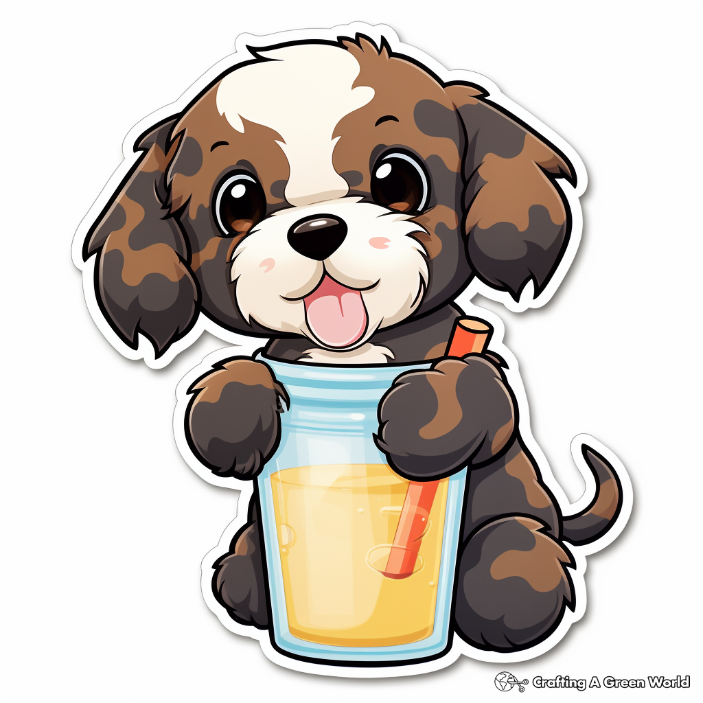 Adorable Puppy Drinking Boba Coloring Pages 4