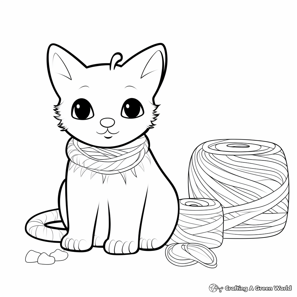 Adorable Siamese Cat and Yarn Coloring Pages 1