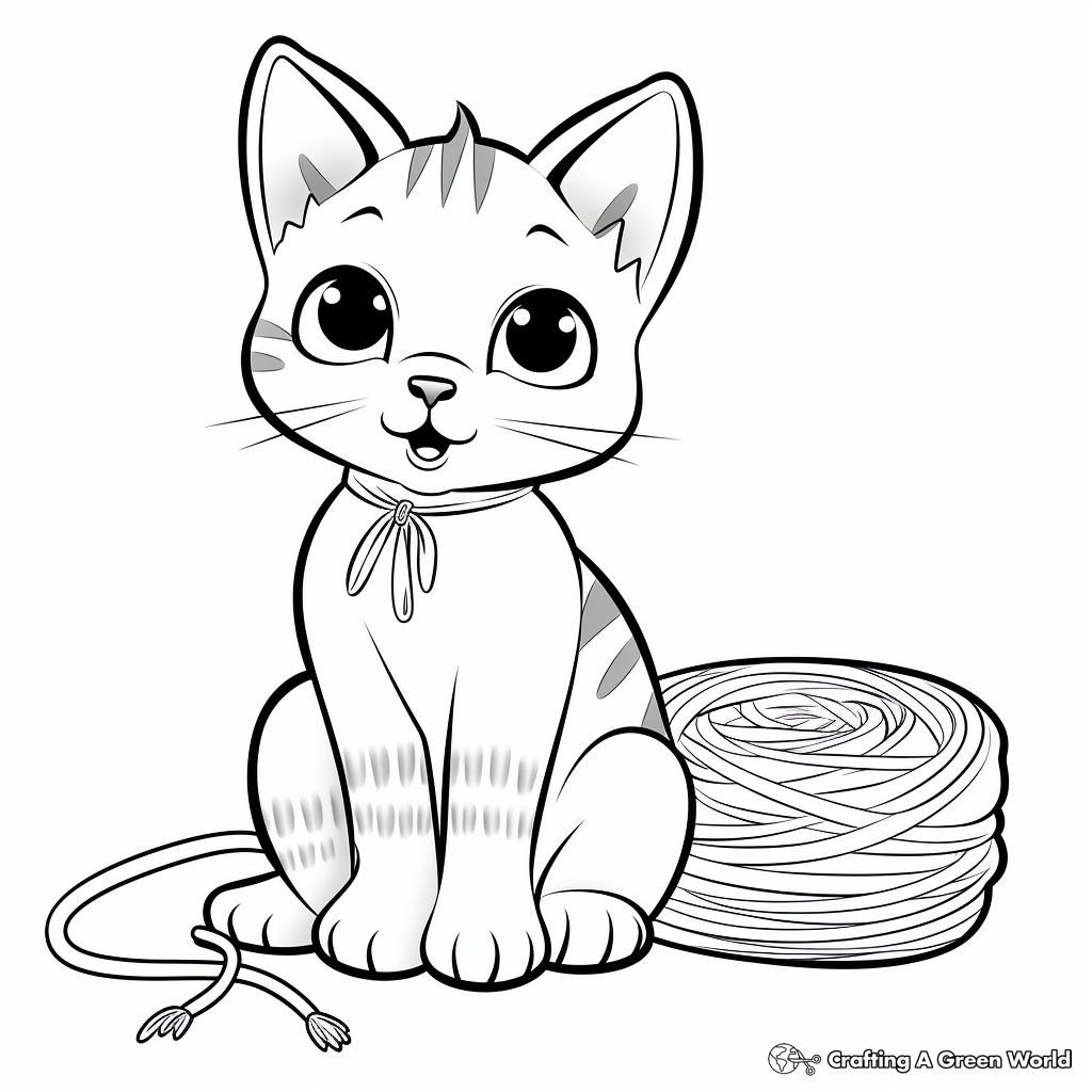 Adorable Siamese Cat and Yarn Coloring Pages 2