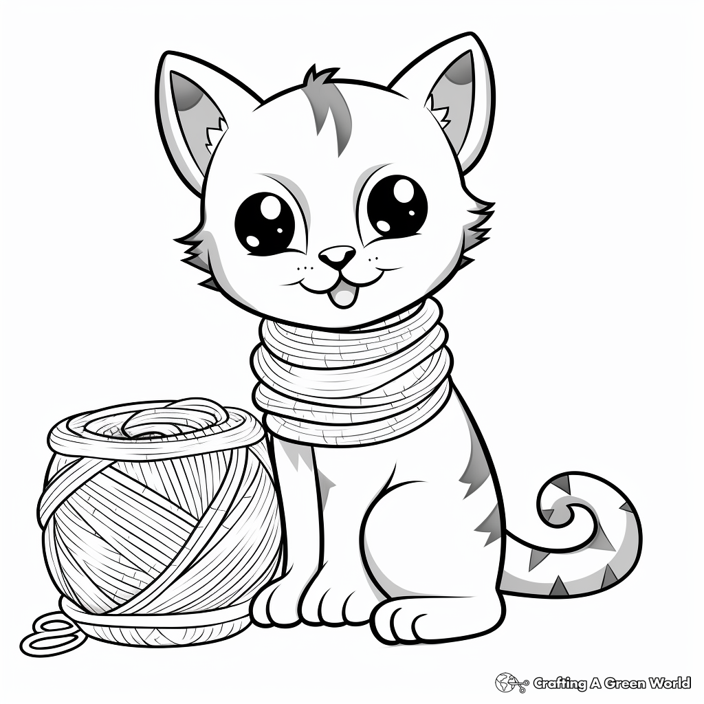 Adorable Siamese Cat and Yarn Coloring Pages 3