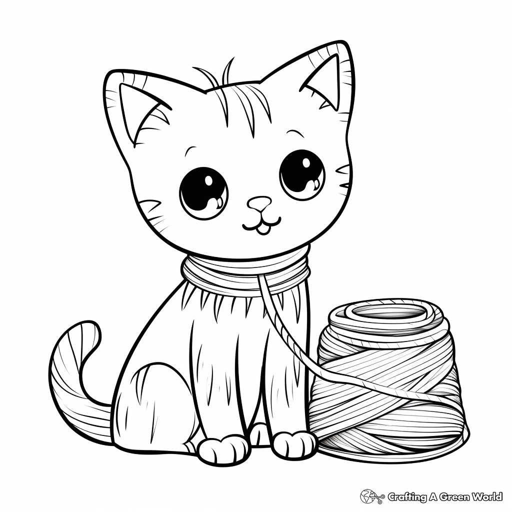 Adorable Siamese Cat and Yarn Coloring Pages 4