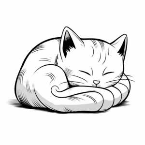 Adorable Sleeping Kitty Coloring Pages 1