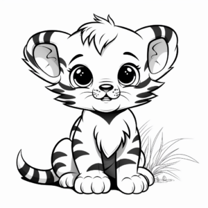 Adorable Tiger Cub in Jungle Coloring Pages 2
